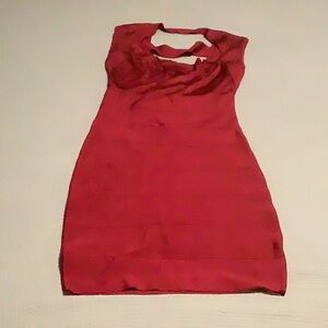 Bebe Red Ruffled Halter Sheath Dress